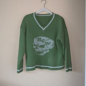 Light Green Skull pattern drop shoulder sweater. Size Small. From SHEIN